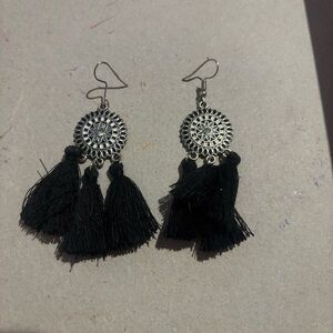 Boho Black Tassel Earrings